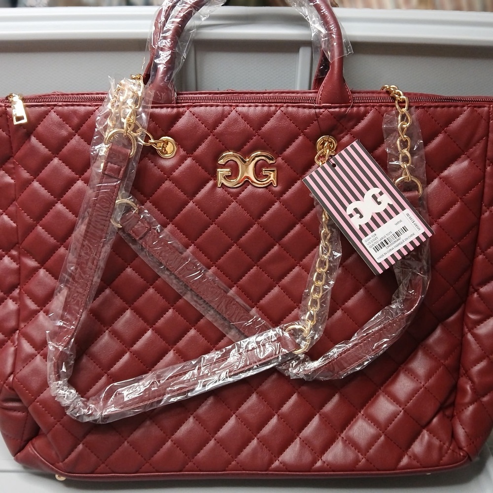 Brown and Gold Quilted Shoulder Bag with Chain Details